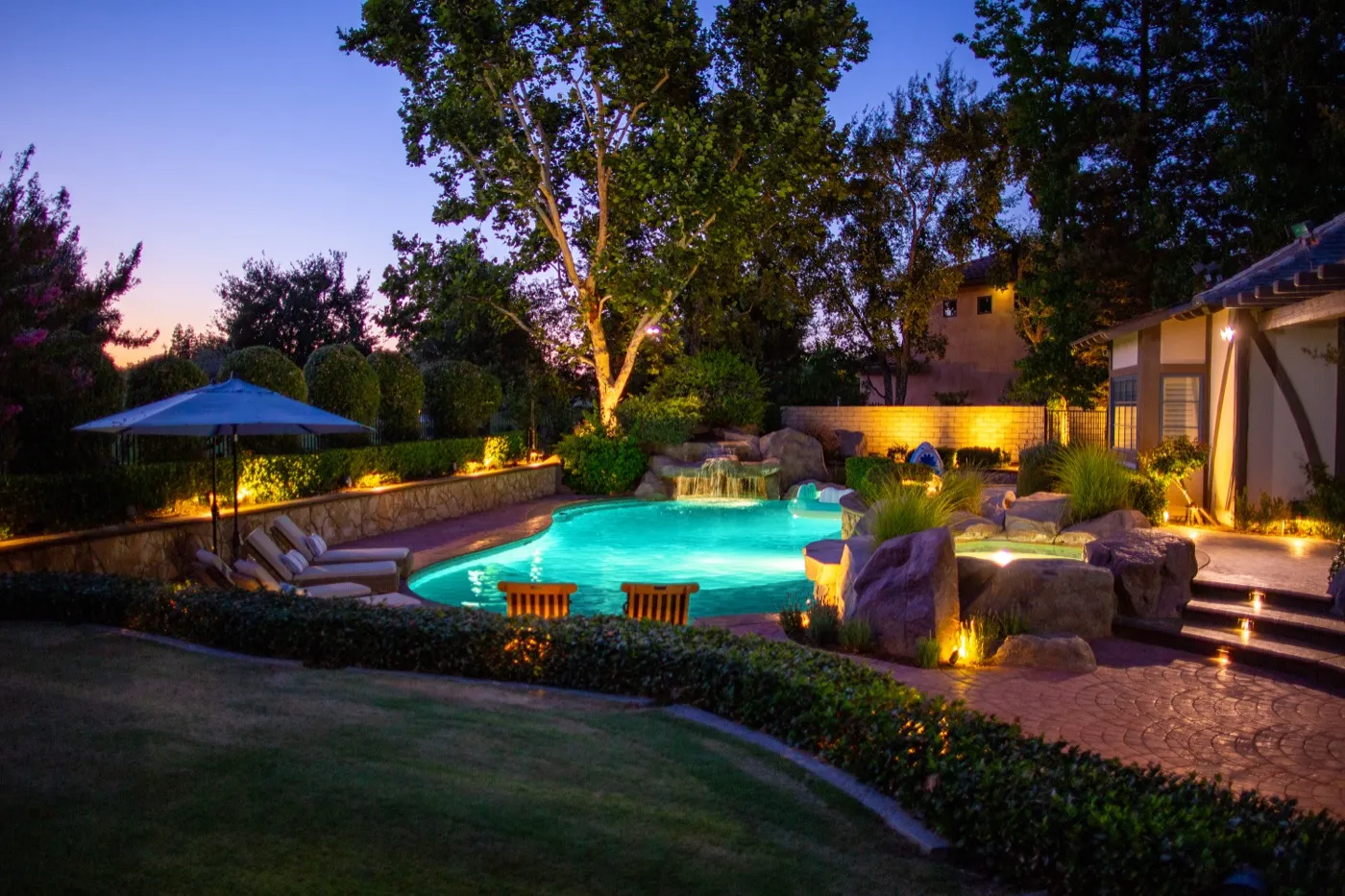 Pool surround and backyard landscape lighting